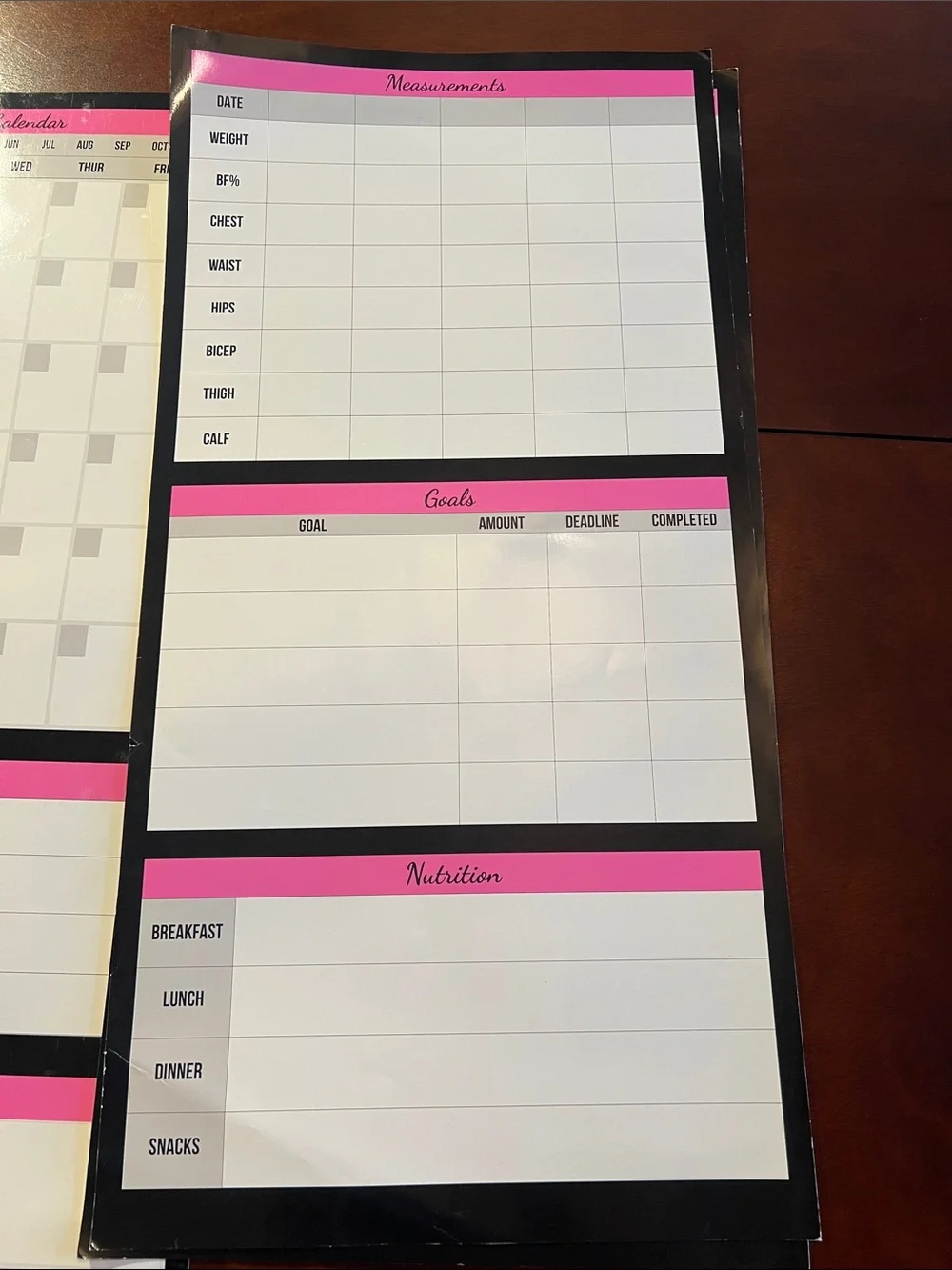 Undated Pink & White Home Office workout Planner Posters — 3-Piece Set